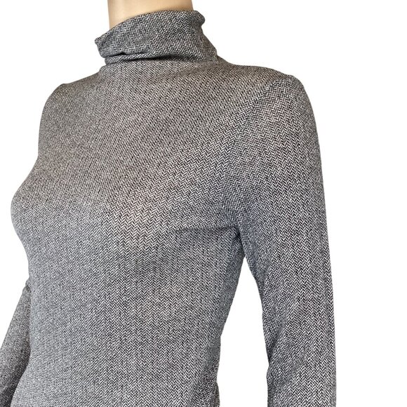 Club Monaco Turtleneck Top Size Medium Julie Houndstooth‎ Womens Wool Blend Gray - Picture 4 of 7